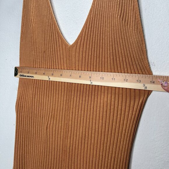 NWT Free People Camel Brown Sweet as Honey RibKnit VNeck Sleeveless Maxi Dress L - Picture 11 of 12